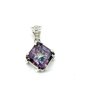 Vtg Sterling Silver 925 Chunky Square Mystic Topaz Pendant Thick | 1.3” L